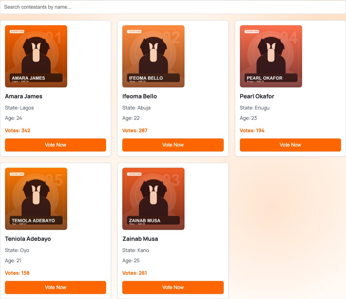 Contest Voting System live frontend voting page with demo contestants