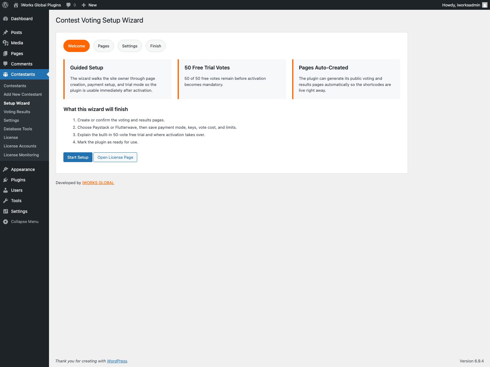 Contest Voting System setup wizard welcome screen